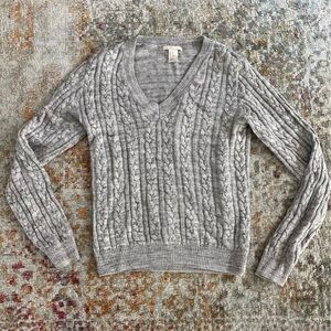 H&M Gray V-Neck Cable Knit Sweater